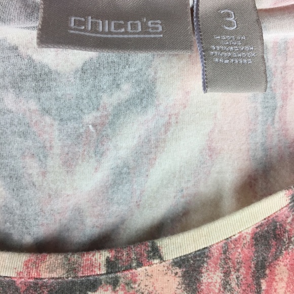 Chico's Tan w/dark gray and light coral design top - Picture 7 of 7